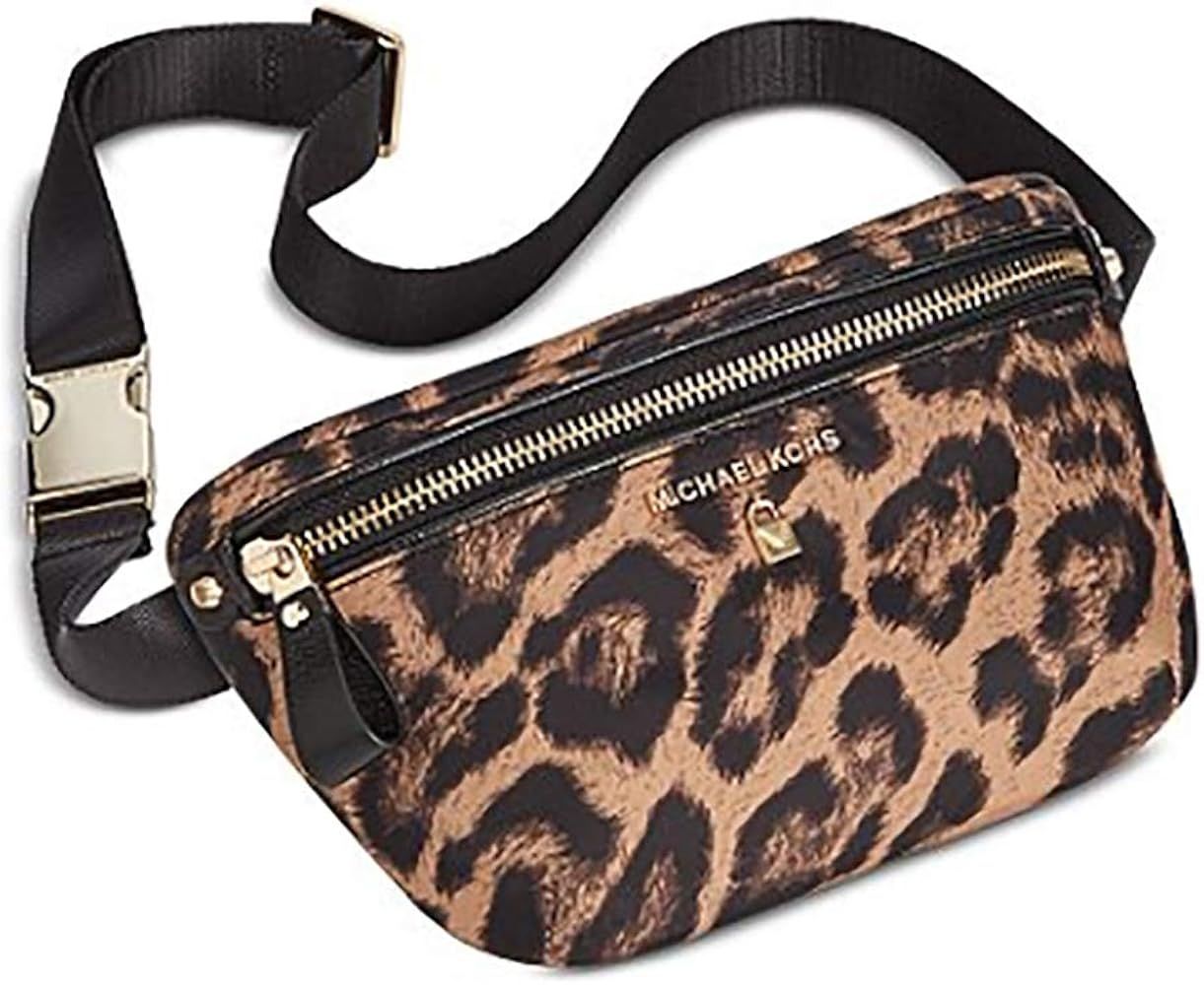 Woman's Leopard Animal Print Nylon & Saffiano Leather Trimmed Waist Bag, Belt Bag, Fanny Pack, Hi... | Amazon (US)