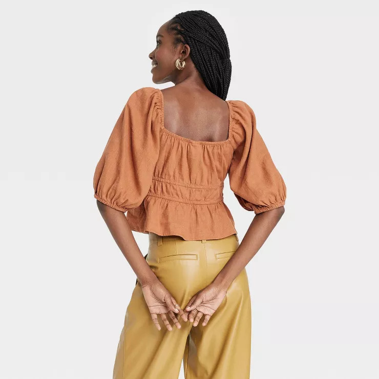 Women's Puff Elbow Sleeve Linen Shirt - A New Day™ | Target