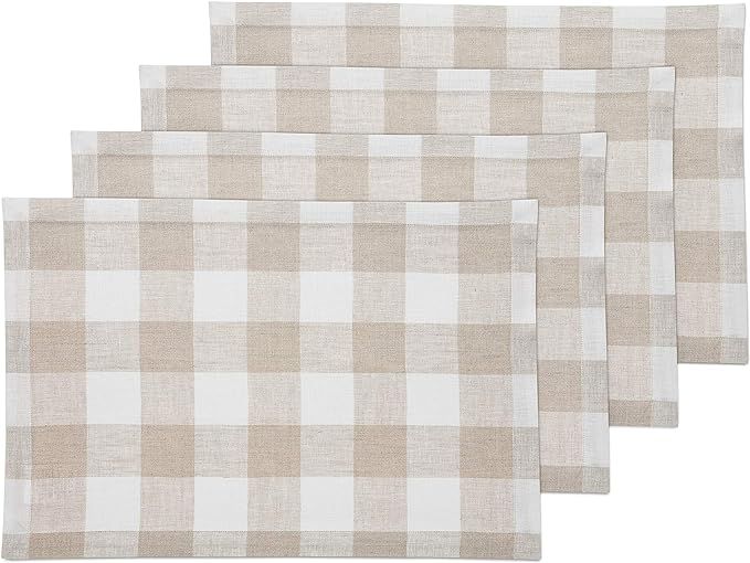 Solino Home Buffalo Check Linen Placemats 14 x 19 Inch – 100% Pure Linen Tablemats Natural and ... | Amazon (US)