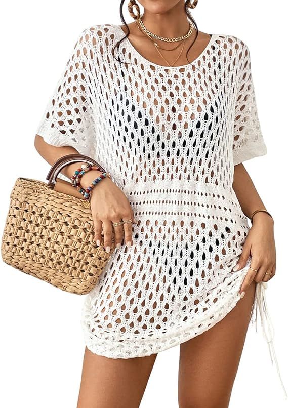 Bsubseach Crochet Coverups for Women Hollow Out Knit Swimsuit Beach Cover Up Dress Summer Outfit | Amazon (US)