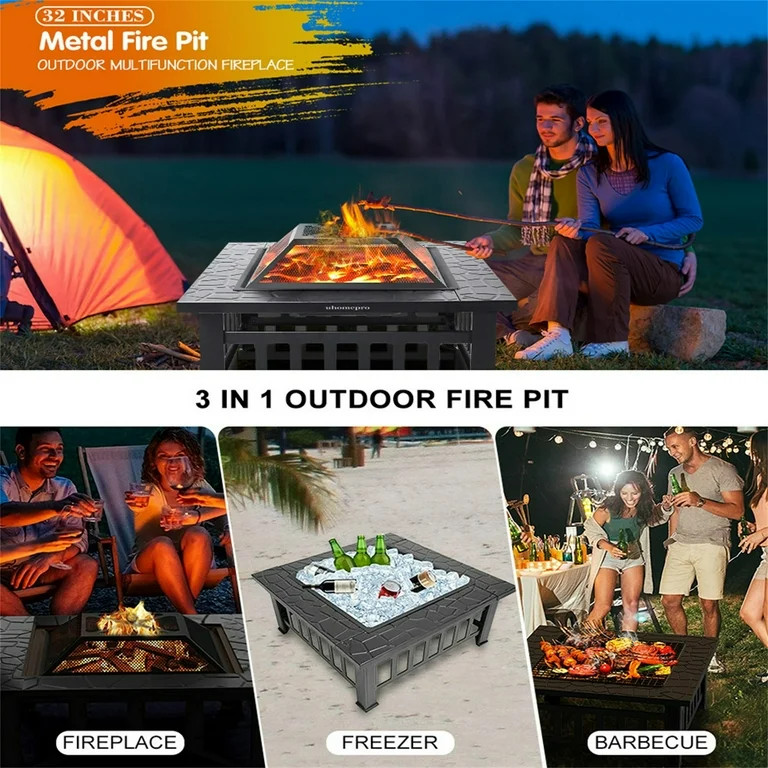 YDLW 32 Inch Square Fire Pit,Outdoor Fire Pit,Wood Burning Firepit,Bonfire Fire Pit,Firepits for ... | Walmart (US)