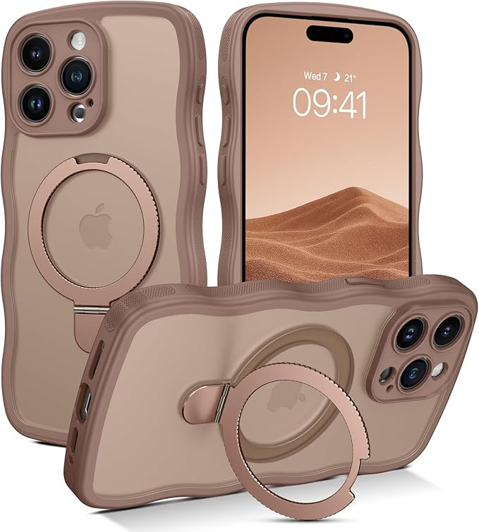 GaoBao Magnetic for iPhone 15 Pro Case with Ring Stand,[Compatible with Magsafe] Curly Wave Frame... | Amazon (UK)
