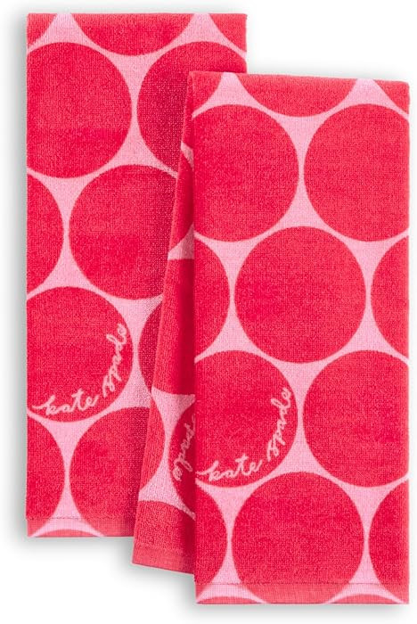 kate spade new york Joy Dot Kitchen Towels 2-Pack Set, Absorbent 100% Cotton Velour, Red/Rose Pin... | Amazon (US)