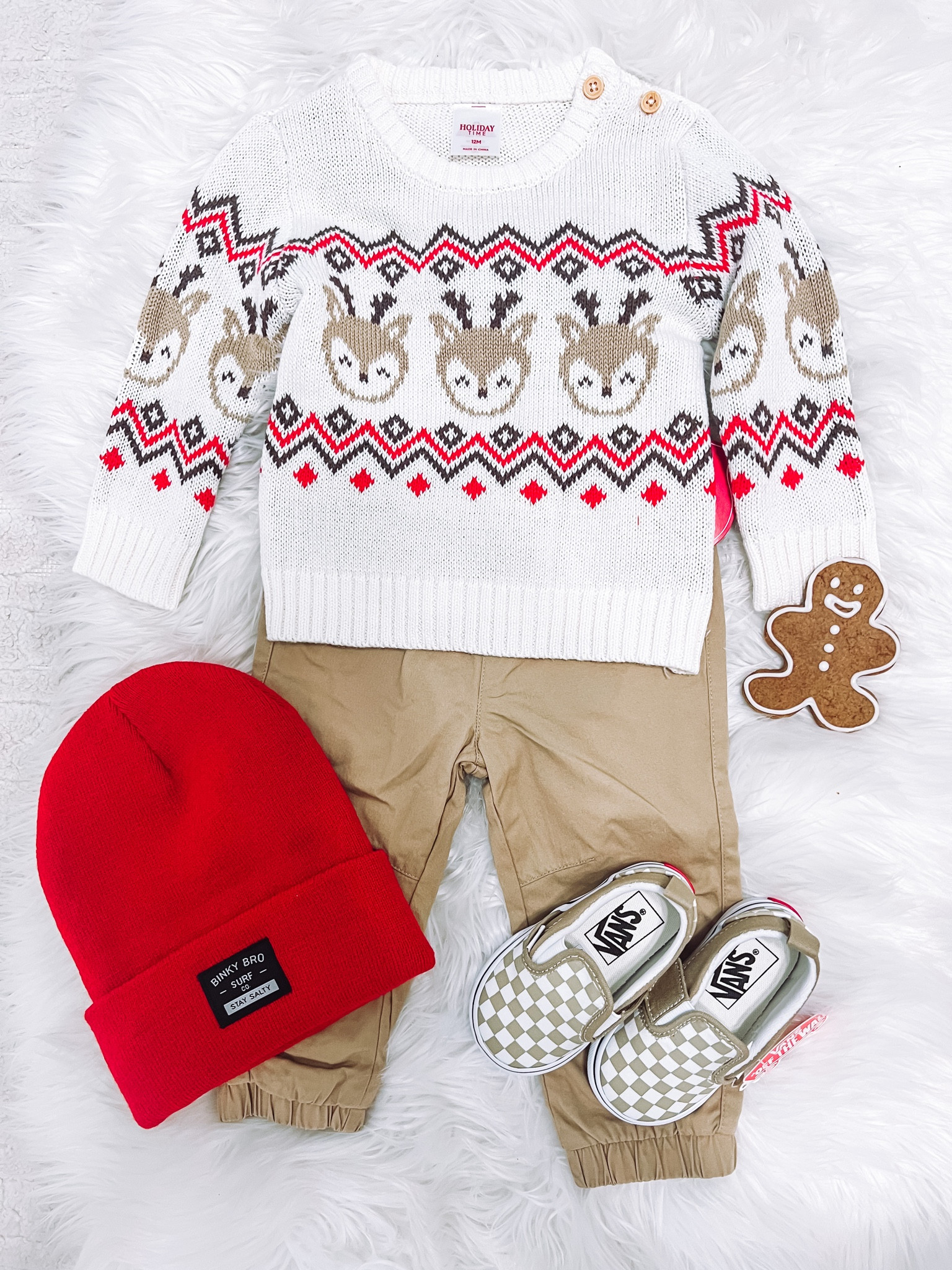 Boys holiday and Christmas sweater for toddler or baby. Binky bro red beanie. Checkerboard vans, tan chino target pants

#LTKkids #LTKHoliday #LTKbaby