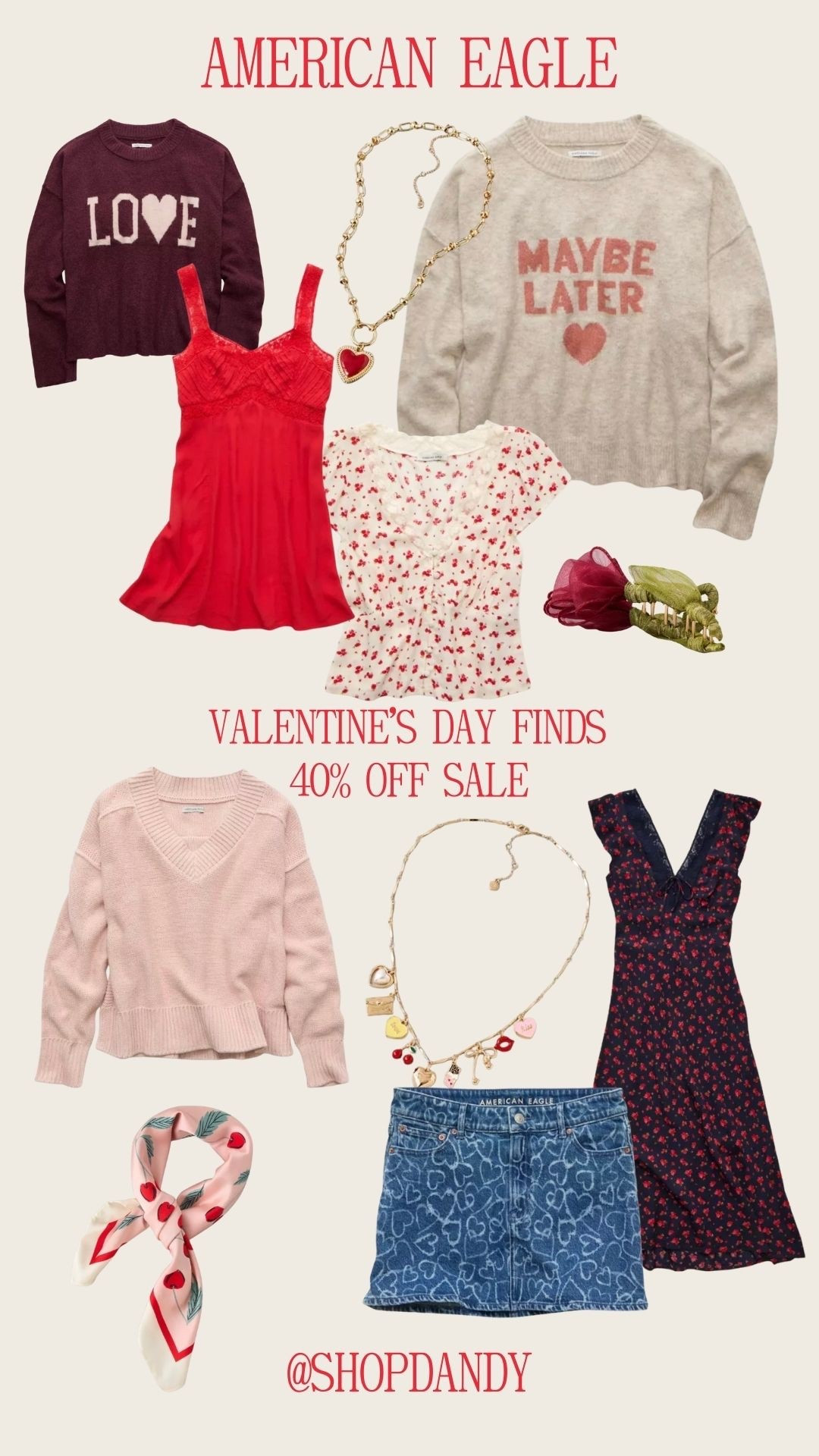 American Eagle 40% off sale includes some cute Valentine’s Day finds!! 

#LTKSeasonal #LTKHoliday #LTKFindsUnder50