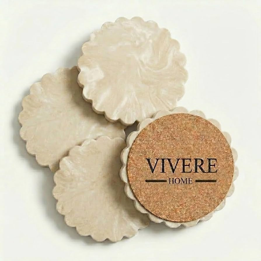 Concrete Stone Coasters Set of 4, Coffee Table Decor, Cute Coasters for Drinks, Non-Slip Cork Bac... | Amazon (US)