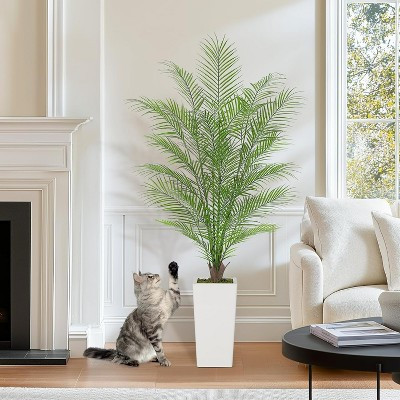 Fake Palm Tree Faux Areca Palm Plants with Lifelike Palm Leaves Realistic Trunks Fake Tropical Palm Tree with Lighting Trapezoidal Prism White Pot | Target