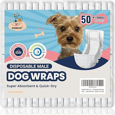 Dog Diapers Male, X-Small 50 Ct, Super Absorbent Male Dog Wraps with Wetness Indicator, Soft Pear... | Amazon (US)