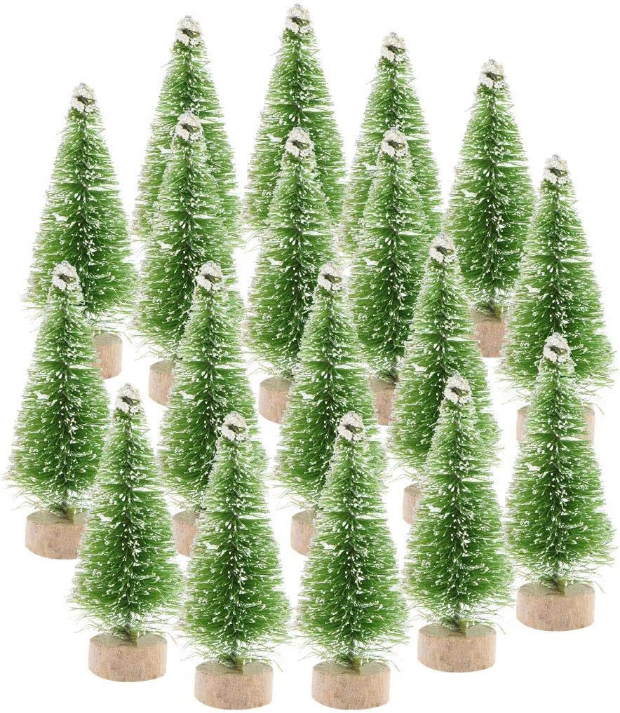 Amazon.com: Ioffersuper 12Pcs Mini Sisal Trees with Wood Base Artificial Christmas Pine Trees Bot... | Amazon (US)