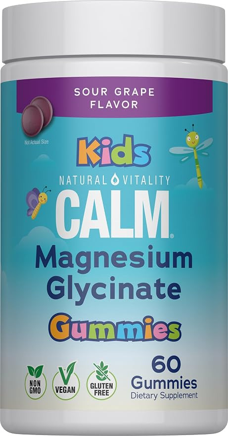 Natural Vitality Kids Calm | Magnesium Glycinate Gummies | Sour Grape Flavored | Non-GMO, Vegan &... | Amazon (US)