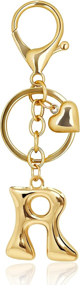 Gold Bubble Heart, Cherry, Bow & More Designs Letter Initial Keychain Bag Charms \u2013 Cute Purs... | Amazon (US)