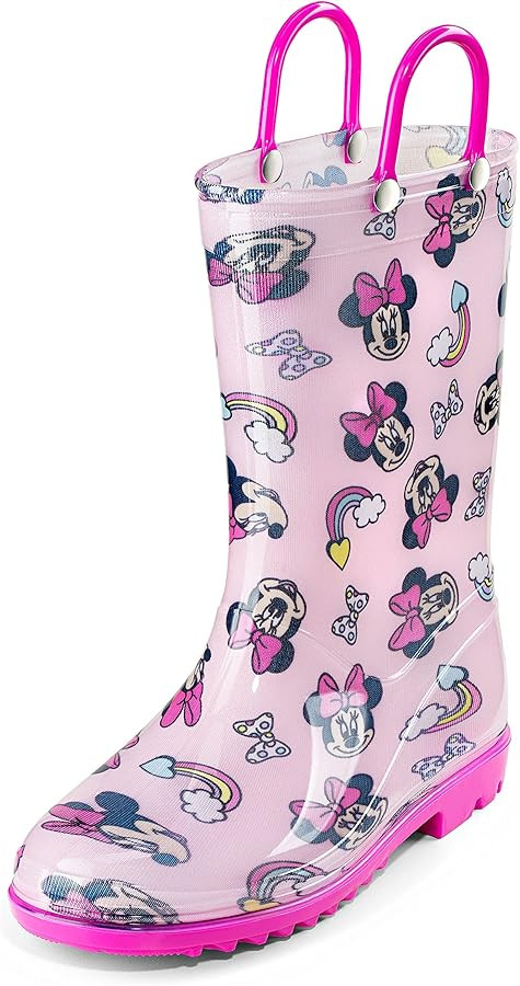 Disney Minnie Mouse Girls' Waterproof PVC Rain Boots with Easy-On Handles – Toddler & Little Ki... | Amazon (US)