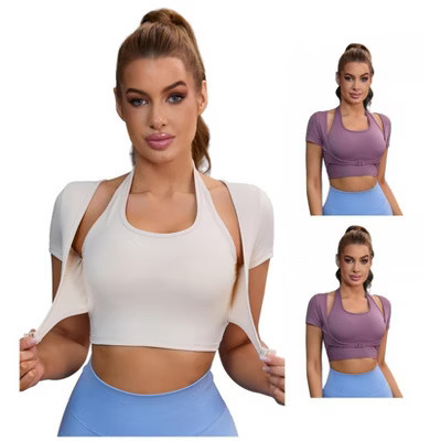 INSPIRE CHIC 3 Packs Women's Halter Neck Push Up Sports Bra Short Sleeve Workout Crop Top Fitness T Shirt 2 Purple 1 White Small | Target