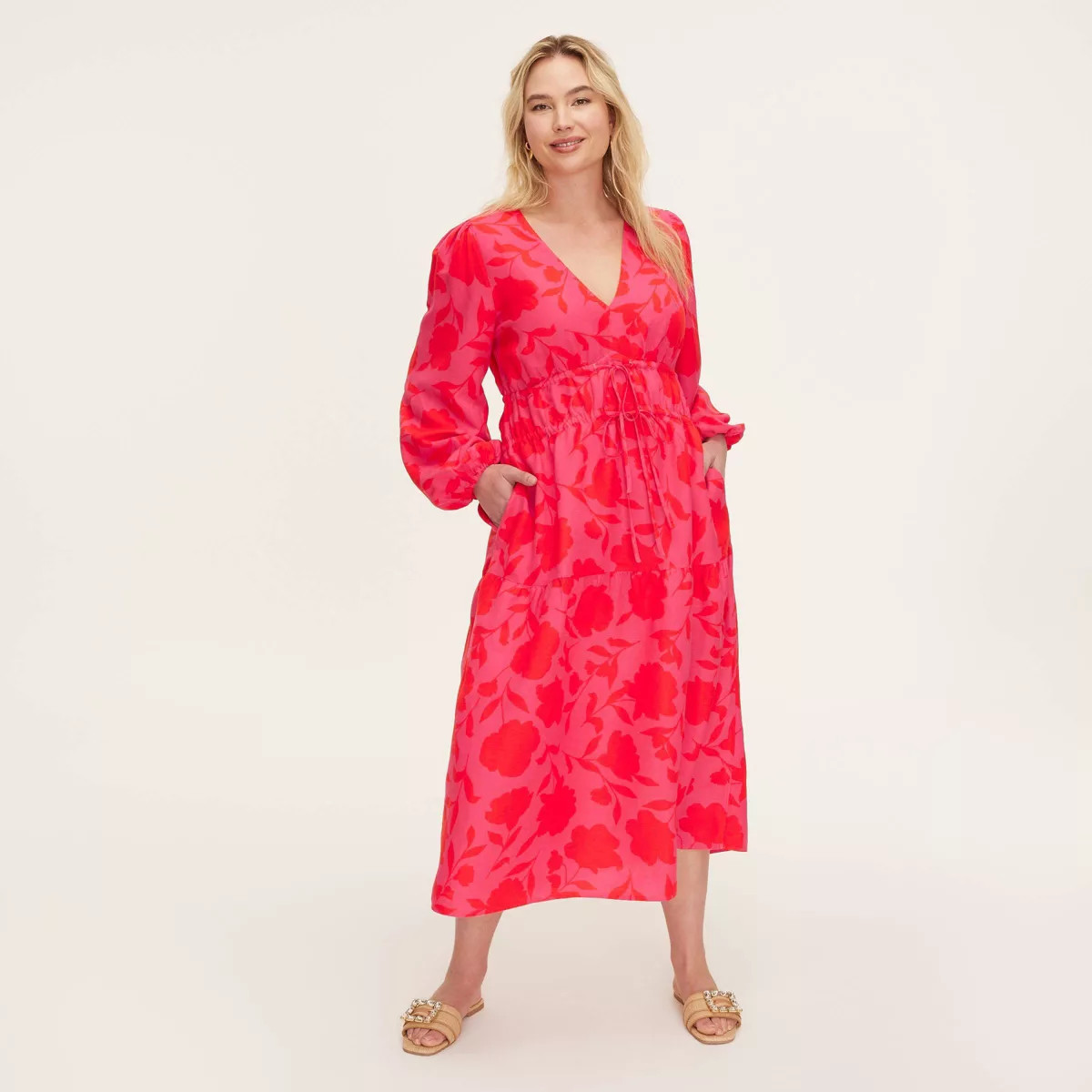 Women's Classic Rose Linen Long Sleeve Maxi Dress - kate spade new york x Target Pink/Red | Target