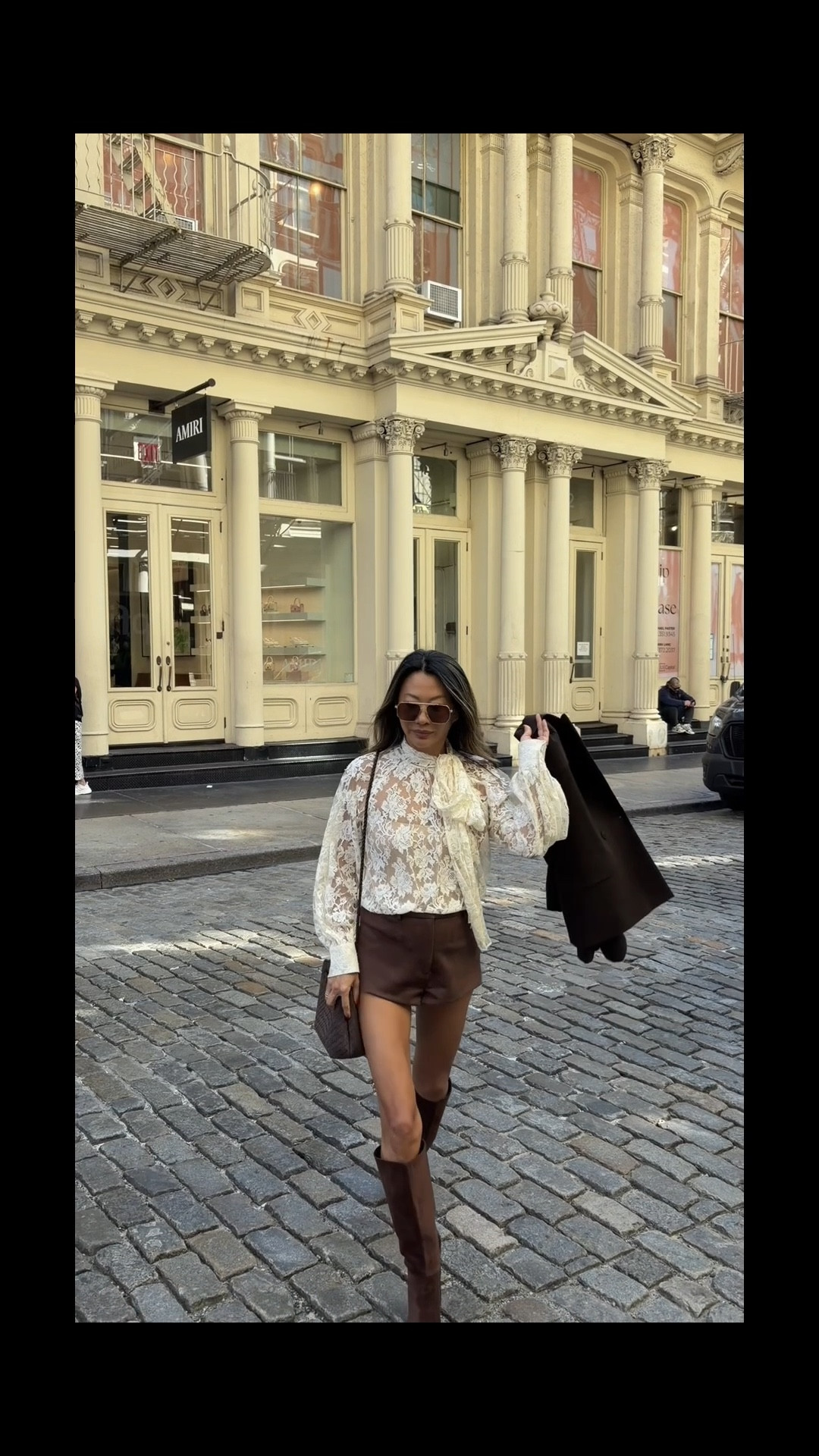 Lace top, brown ultra suede shorts, brown suede Amazon boots, fall style, Amazon brown bag. Fall outfits, fall style, New York style  

#LTKStyleTip