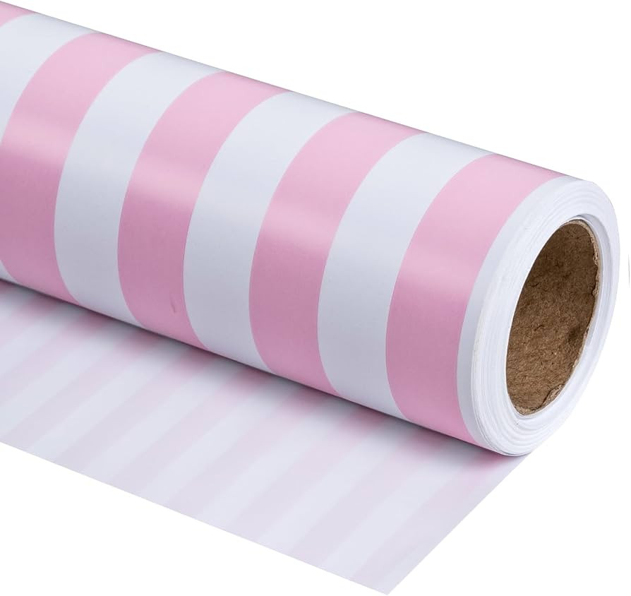 RUSPEPA Wrapping Paper - Mini Roll - Pink and White Stripe Design Perfect for Wedding, Birthday, ... | Amazon (US)