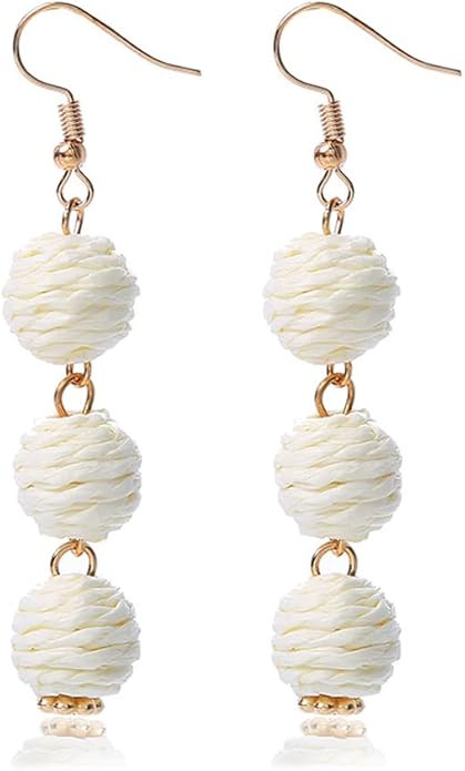 Lightweight Boho Thread Raffia Earrings for Women Handmade Braided Straw Wicker Lantern Ball Earr... | Amazon (US)