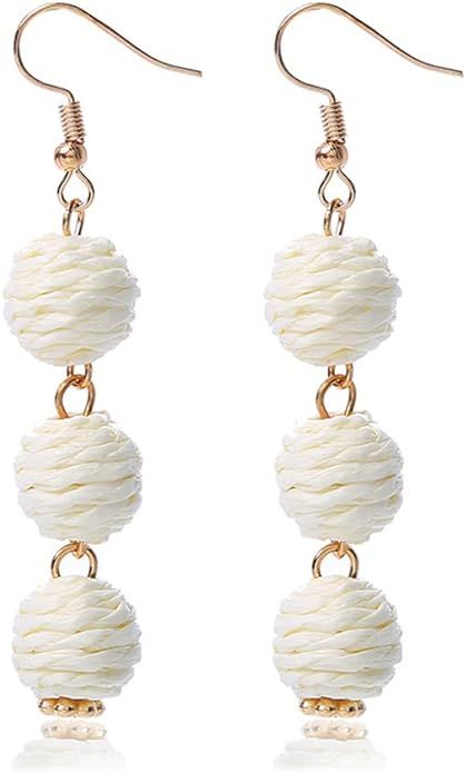 Lightweight Boho Thread Raffia Earrings for Women Handmade Braided Straw Wicker Lantern Ball Earr... | Amazon (US)
