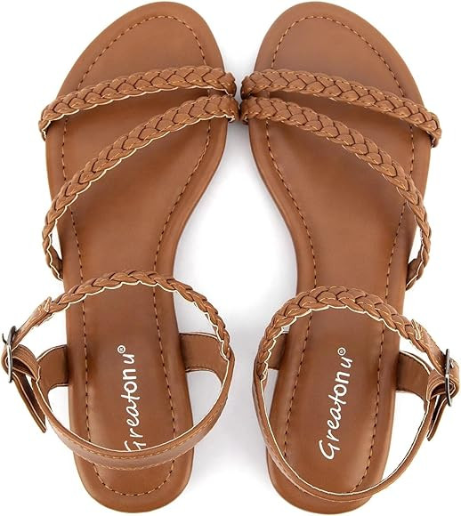 Greatonu Women’s Flat Sandals Slip On Summer Gladiator Open Toe Braided Slingback Shoes | Amazon (US)