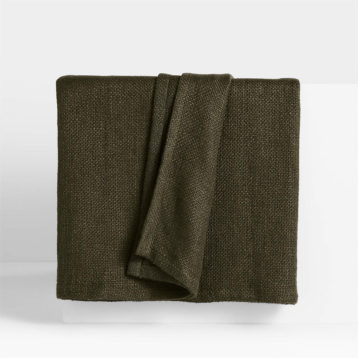EUROPEAN FLAX -Certified Linen Viscose Burnt Green Full/Queen Bed Blanket | Crate & Barrel | Crate & Barrel