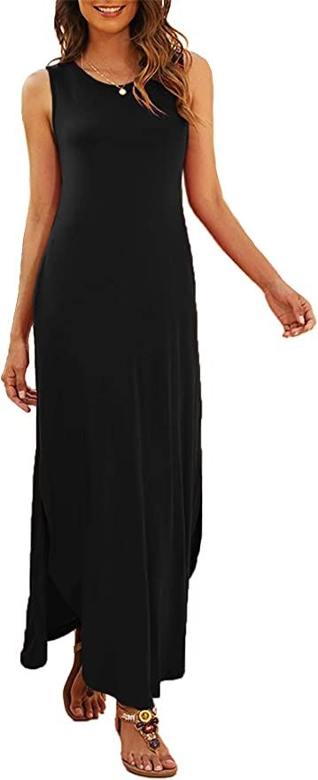 Hount Women's Casual Summer Sleeveless Dress Loose Split Maxi Dresses with Pockets | Amazon (US)