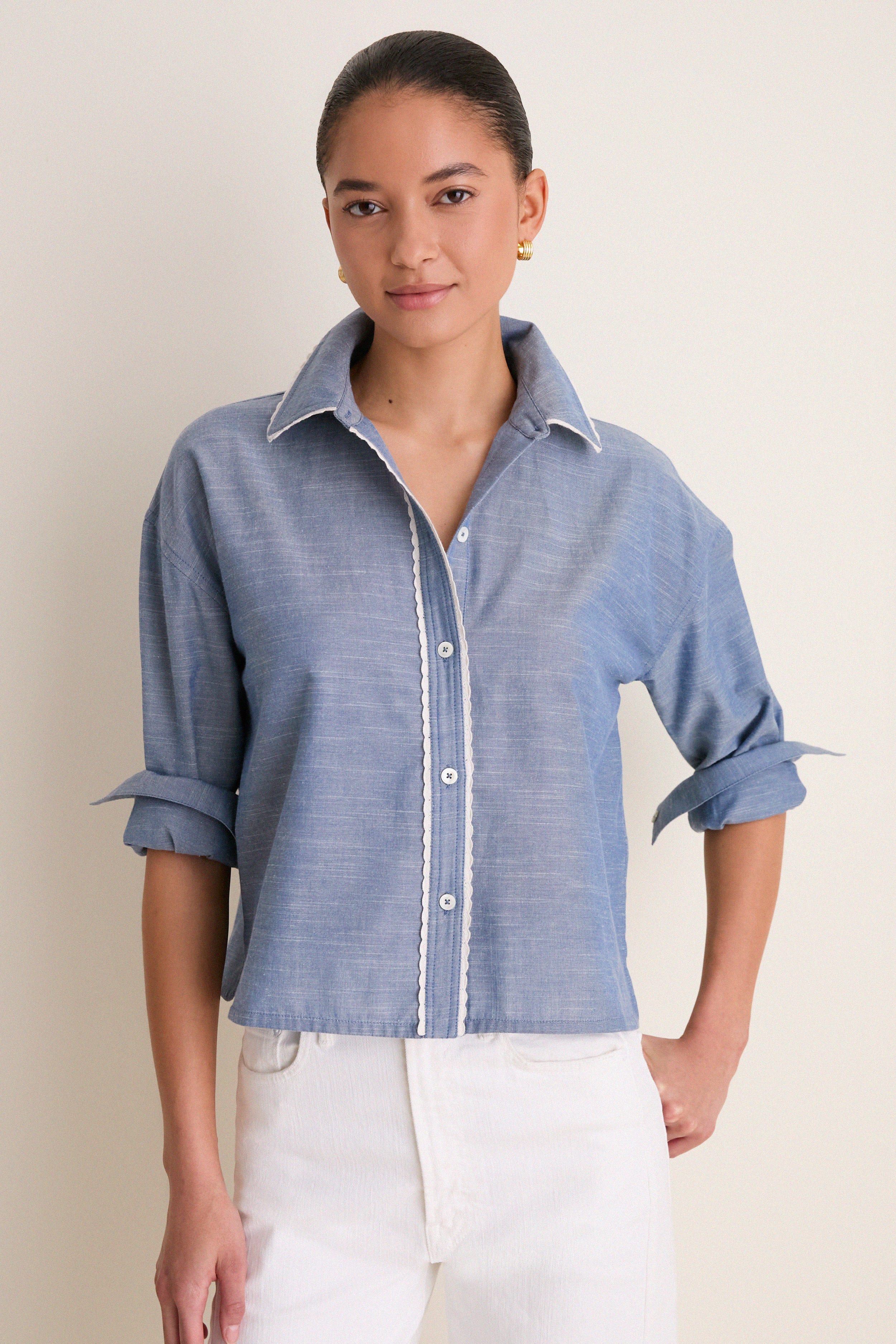 Chambray Cropped Jasper Button Down | Tuckernuck (US)