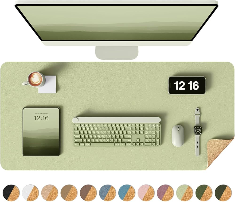 YSAGi Double-Sided Desk Pad, 31.5"x15.7" Leather Desk Mat, Eco Cork Desk Pad Protector,Large Mous... | Amazon (US)