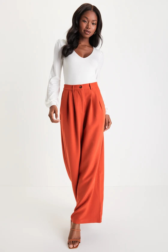 Stylish Idea Rust Orange High-Waisted Wide-Leg Pants | Lulus (US)