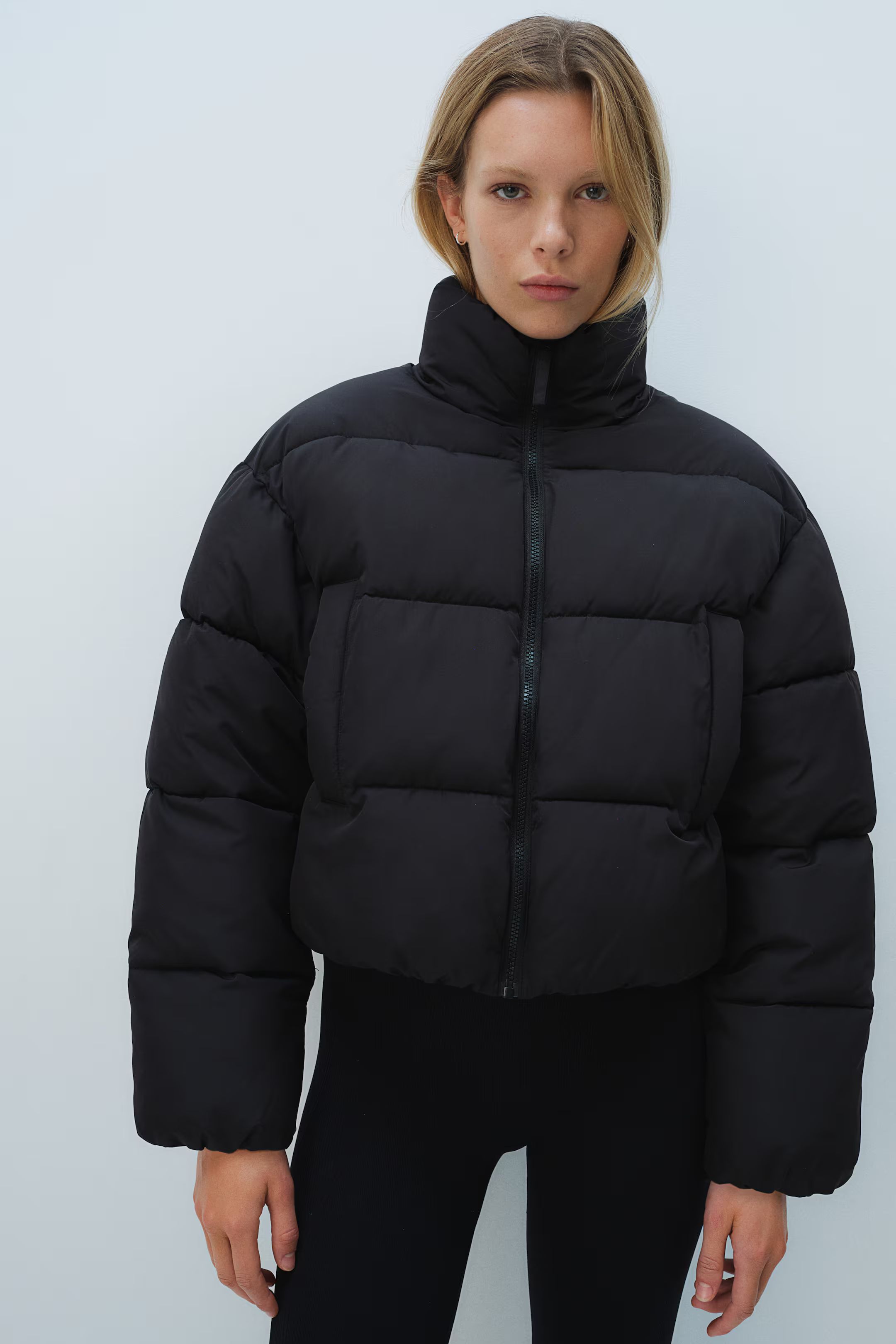 Short Puffer Jacket - Long sleeve - Short - Black - Ladies | H&M US | H&M (US + CA)