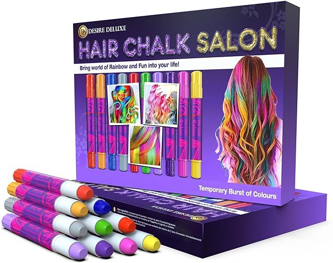Desire Deluxe Hair Chalk for Girls Makeup Kit of 10 Temporary Colour Pens Gifts, Great Toy for Ki... | Amazon (US)