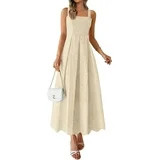 PRETTYGARDEN Womens Sleeveless Maxi Summer Dresses Hollow Out Eyelet Square Neck Ruffle Flowy Bea... | Walmart (US)