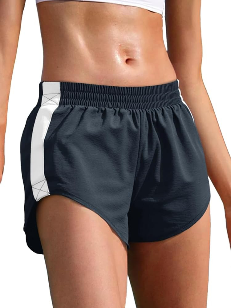 Fisoew Womens Striped Track Shorts High Waisted Dolphin Workout Running Athletic Sweat Shorts | Amazon (US)