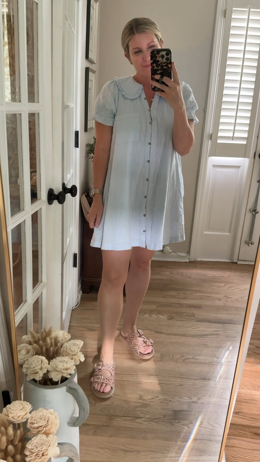 The sweetest little blue dress for Spring and Summer.  Size up for length and sleeve tightness!

