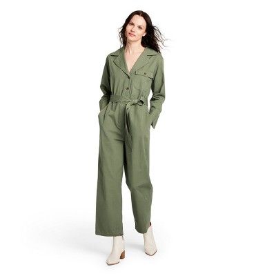 Women's Long Sleeve Tie-Front Jumpsuit - Nili Lotan x Target Olive Green | Target