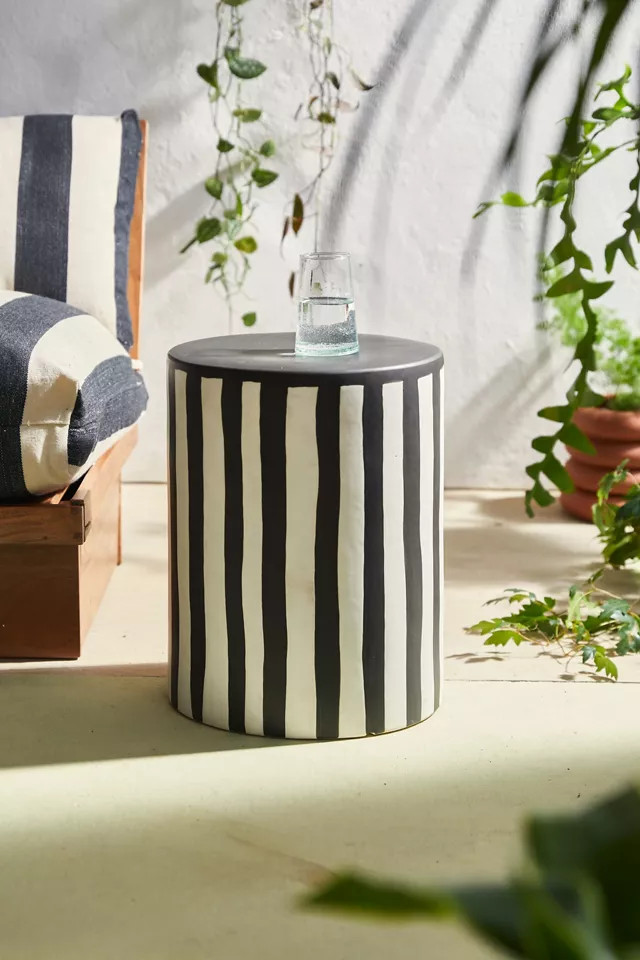 Striped Ceramic Indoor/Outdoor Side Table | Urban Outfitters (US and RoW)