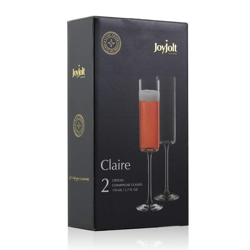 JoyJolt Champagne Flutes – Claire Collection Crystal Champagne Glasses Set of 2 – 5.7 Ounce C... | Amazon (US)