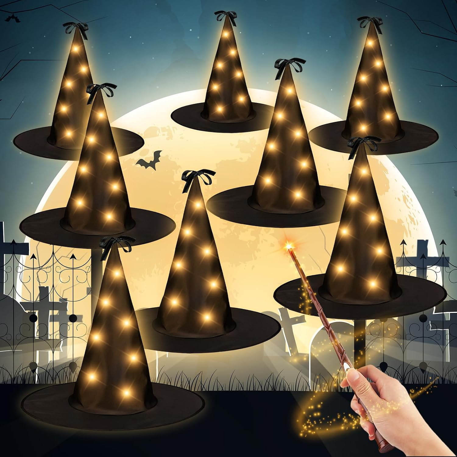 Halloween Deko Outdoor, Hängende Geisterhexe Hut Batteriebetrieben Leuchtender Hexenhut, für Indoor Outdoor, Halloween, Garten, Balkon, Baum Deko | Amazon (DE)