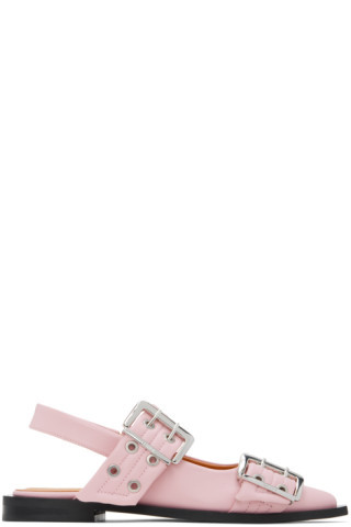 GANNI - Pink Feminine Buckle Ballerina Flats | SSENSE