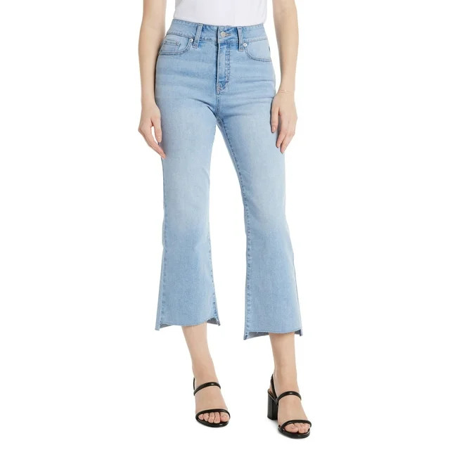 Time and Tru Women's and Women's Plus High Rise Step Hem Kick Flare Jeans, 26" Inseam, Sizes 2-20... | Walmart (US)
