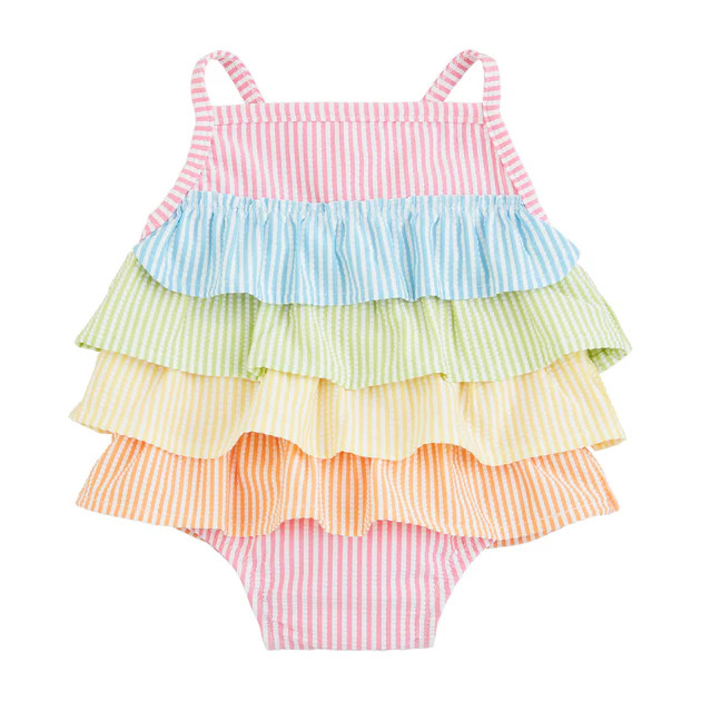 Pastel Seersucker Ruffle Swimsuit | Classic Whimsy