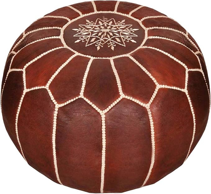 Moroccan Leather Pouf - Handmade Leather Pouffe - Luxury Dark Brown Pouf - Ottoman Footstool Hass... | Amazon (US)