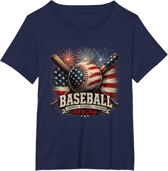 Patriotic Baseball USA Flag Graphic Design T-Shirt | Amazon (US)