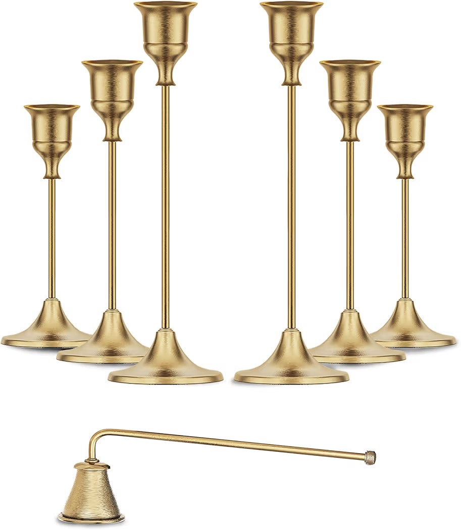 Gold Candleholders for Taper Candlesticks Plus Candle Snuffer – Dining Table Décor Centrepiece... | Amazon (US)