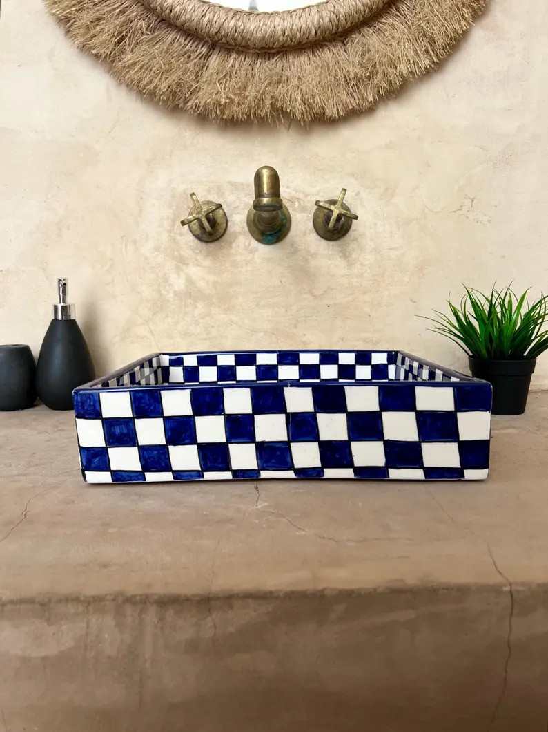 Moroccan Square Washbasin Sink, 100% Handmade, Handpainted, Bathroom & Kitchen Decoration, Blue C... | Etsy (US)