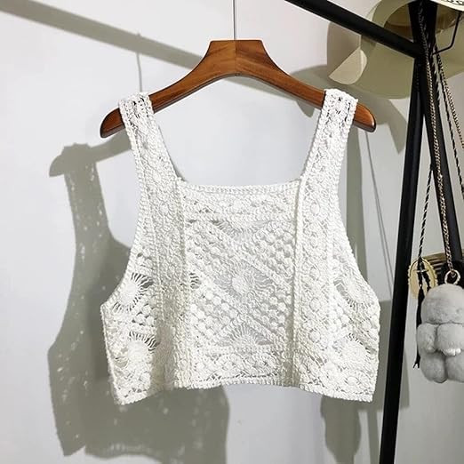 HUWAIYUNDONG Vintage Crochet Vest - Crocheted Short Tank Tops,Women Hollow Knit Vest,Sling Top,Co... | Amazon (UK)