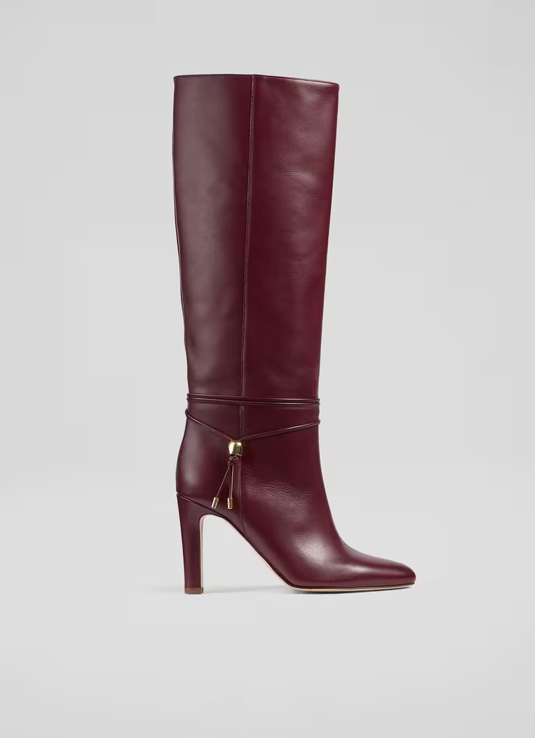 Loretta Burgundy Leather Knee Boots | L.K. Bennett (UK)