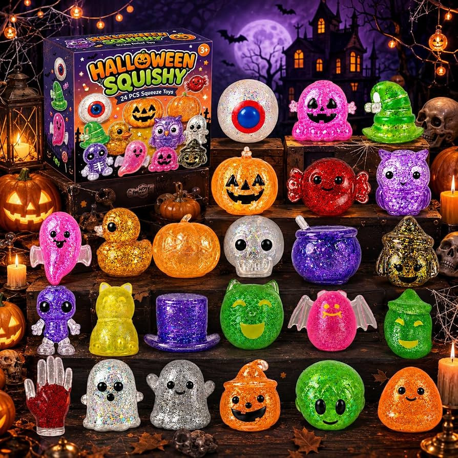 24PCS Halloween Squishy Toys Glitter,Stress Sensory Cute Squeeze Toys for Adults Halloween Party ... | Amazon (US)
