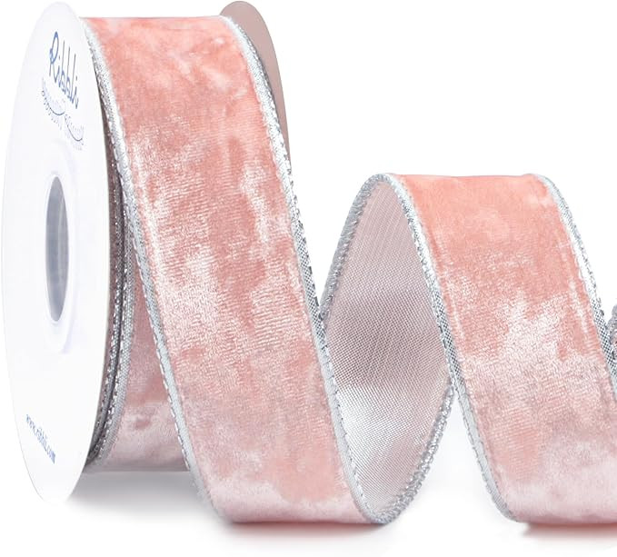 Ribbli Light Pink Velvet Wired Ribbon 1.5 Inch Metallic Light Dusty Pink Crushed Velvet Christmas... | Amazon (US)