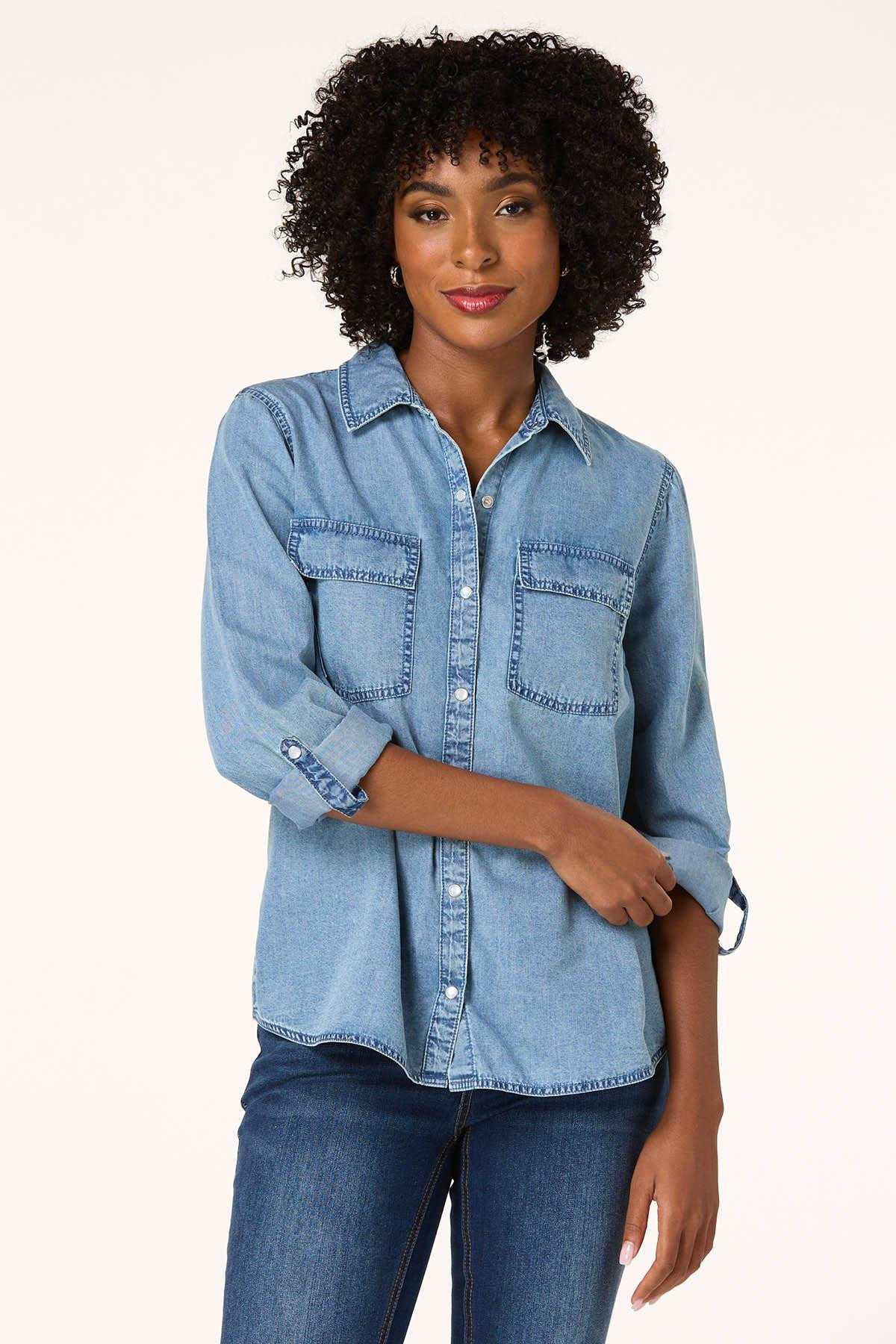 Chambray Snap Front Shirt | Cato Fashions