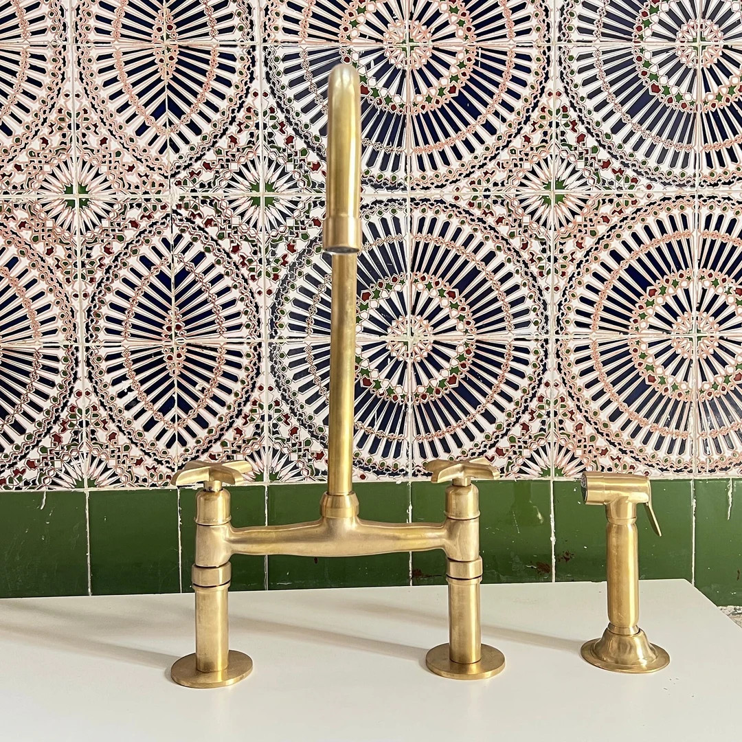 Unlacquered Brass Bridge Faucet With Linear Legs and Various Handles style - Kitchen Faucets | Etsy (US)